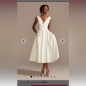 Satin v-neck a line tea length dress nwt